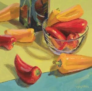 Cynthia Yates Red and Yellow Peppers Acrylic 8x8 150